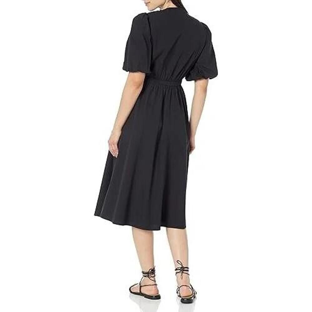The Drop Prisha Cut Out Tie Front Poplin Dress in Black Size Medium - Picture 2 of 3